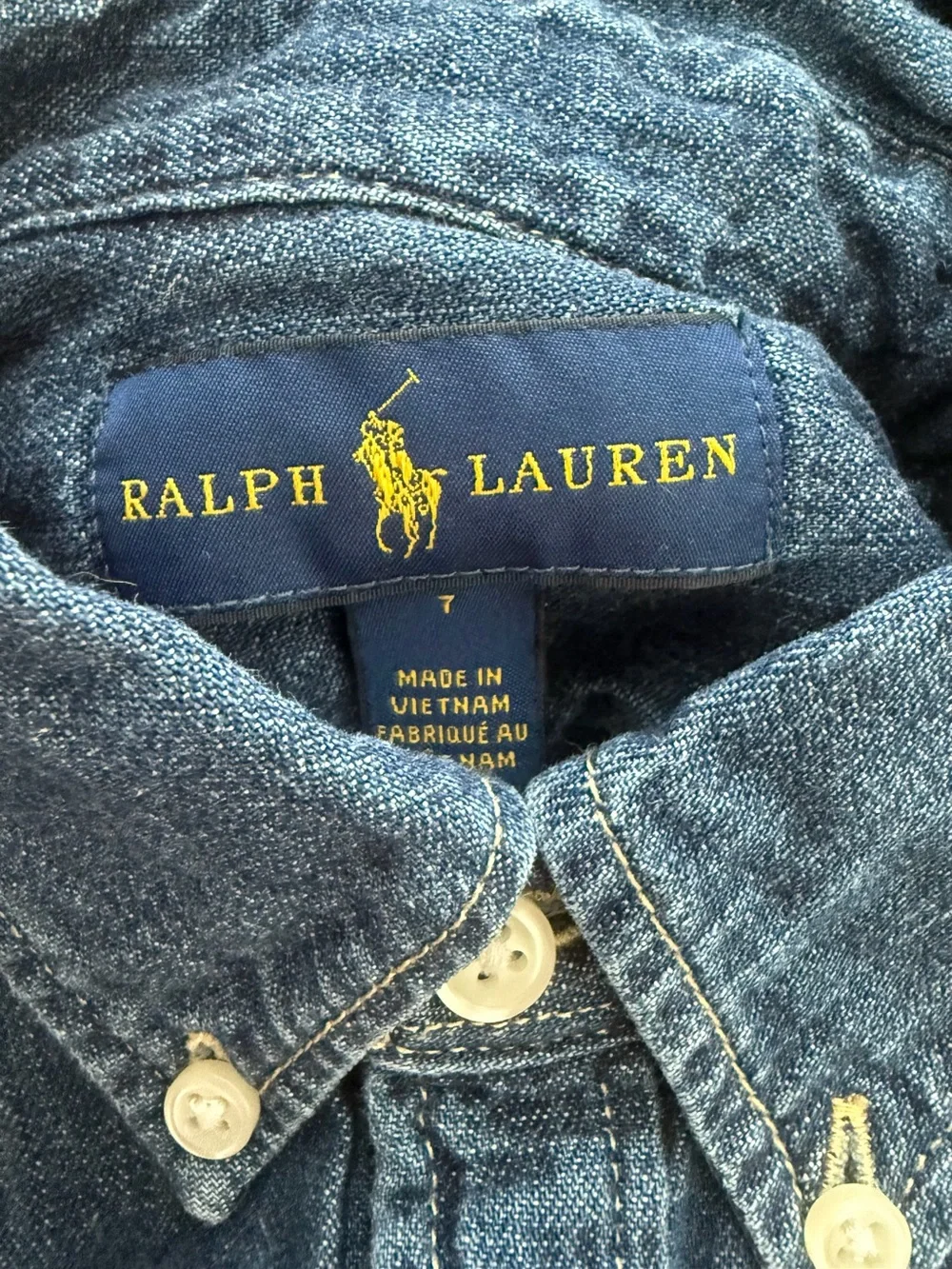 Ralph Lauren Belted Cotton Denim Button Down Shirt Dress Girls Youth size 7